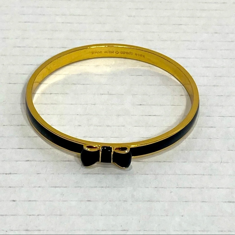 Kate Spade Take A Bow Black & Gold Bracelet | Enamel Bow | 7.5” Interior | GUC